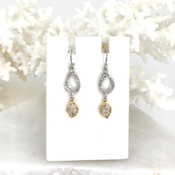 HERKIMER DIAMOND GOLD PLATED SILVER SWIRL EARRING DROPS