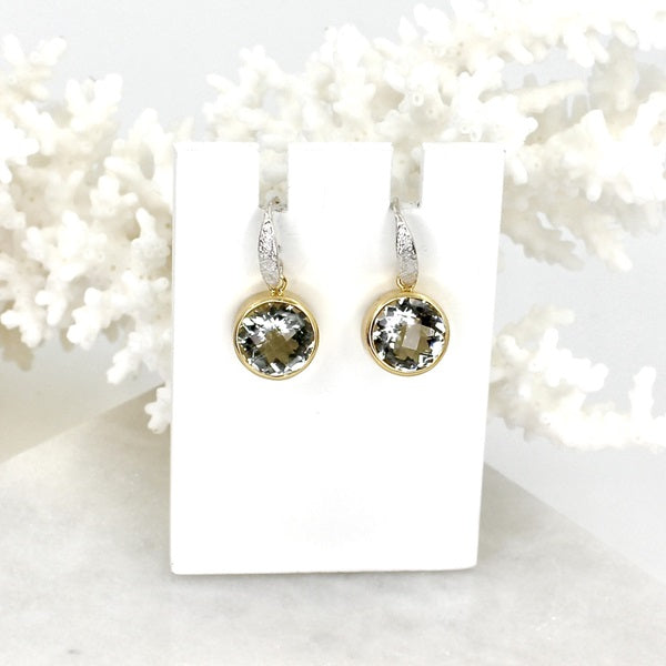 GREEN AMETHYST GOLD PLATED SILVER EARRING DROPS