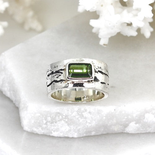 GREEN TOURMALINE SILVER MENS RING