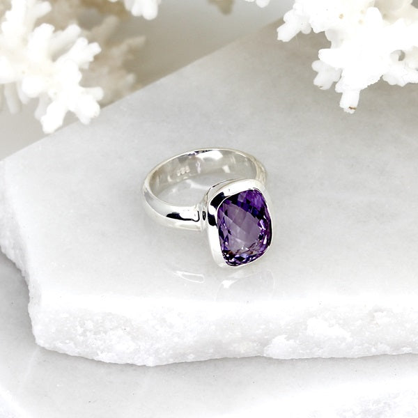 AMETHYST FANCY CUT SILVER RING