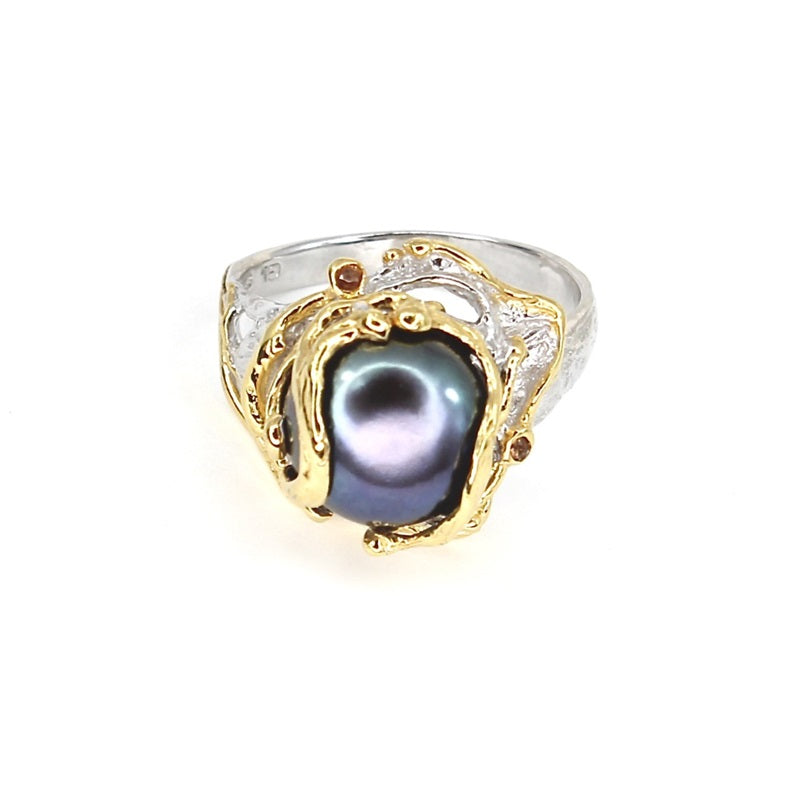 PEARL & SAPPHIRE SILVER RING