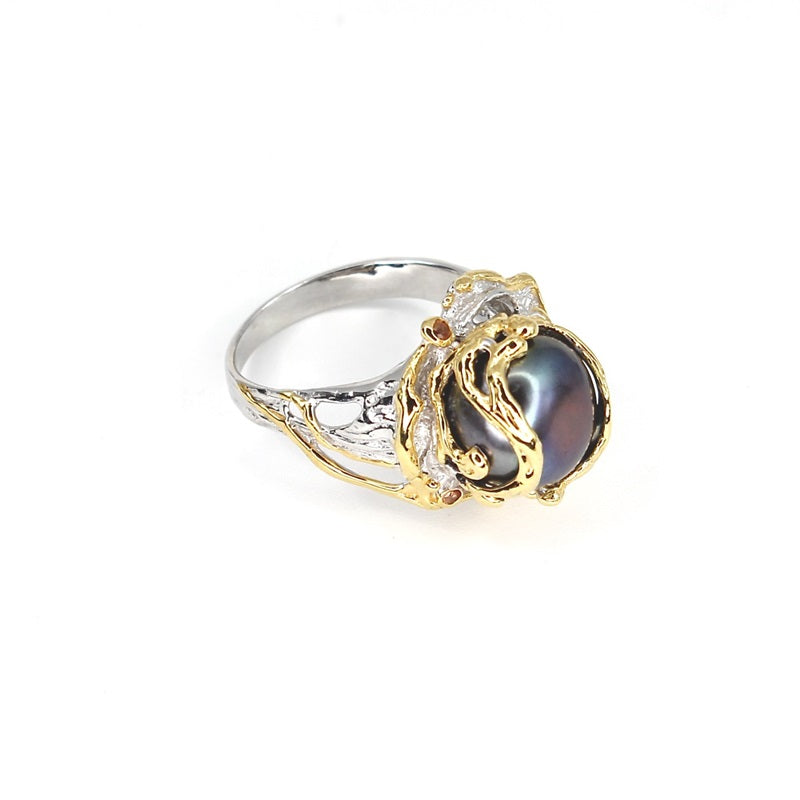 PEARL & SAPPHIRE SILVER RING