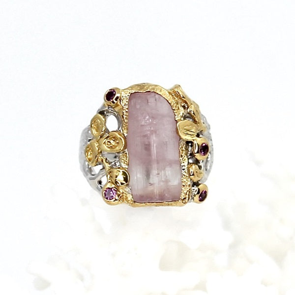 ROUGH PINK TOURMALINE & RHODOLITE GARNET SILVER RING