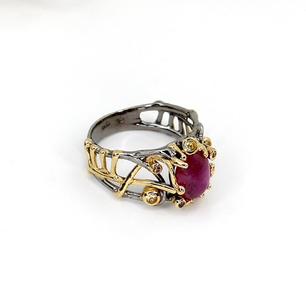 RUBY, PINK & YELLOW SAPPHIRE SILVER RING