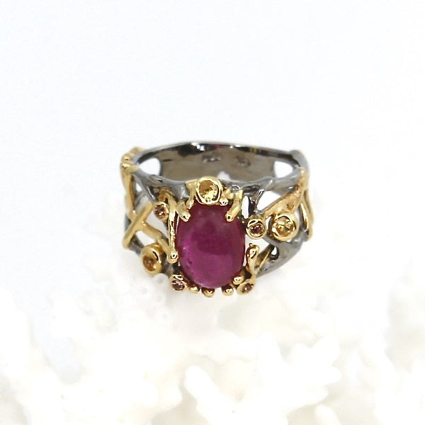 RUBY, PINK & YELLOW SAPPHIRE SILVER RING