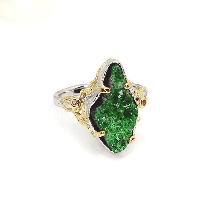 UVAROVITE & ORANGE SAPPHIRE SILVER RING