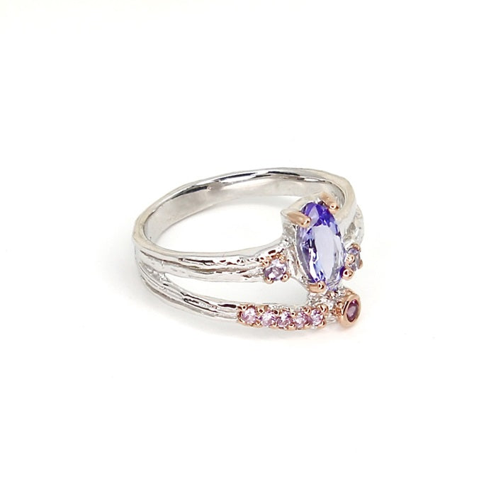 TANZANITE, RHODOLITE & PINK SAPPHIRE SILVER RING