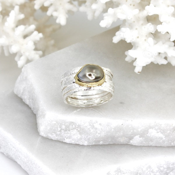 SILVER TAHITIAN PEARL RING G/P BEZEL