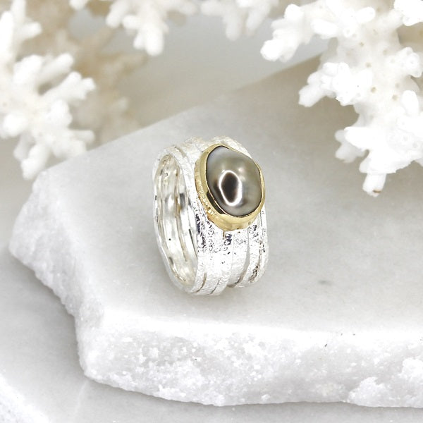 SILVER TAHITIAN PEARL RING G/P BEZEL