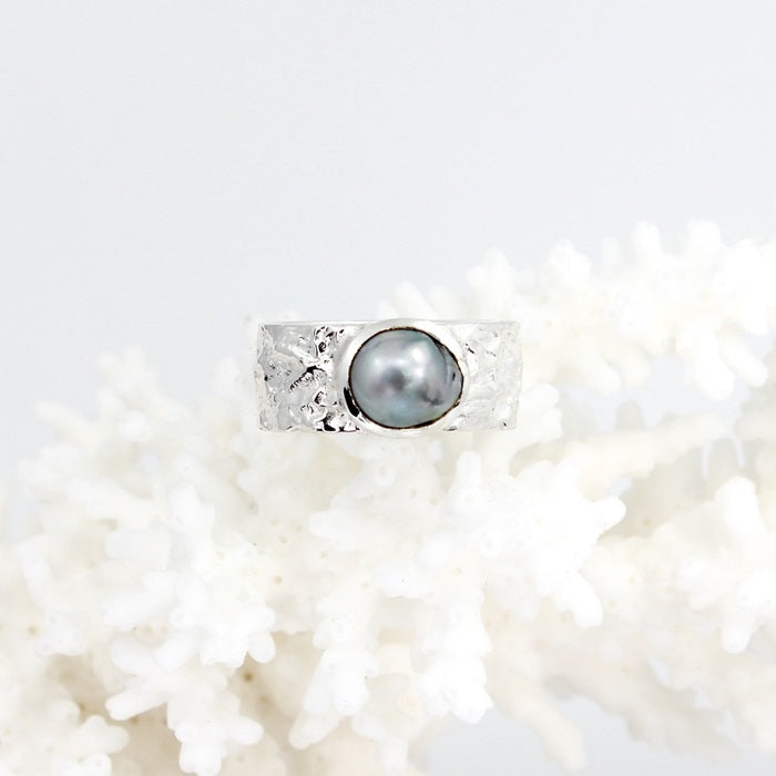 SILVER TAHITIAN PEARL RING 
