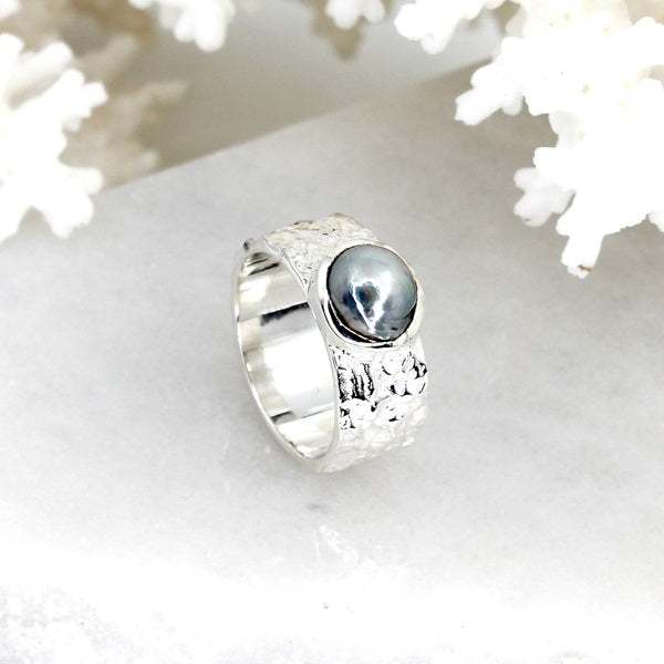 SILVER TAHITIAN PEARL RING 