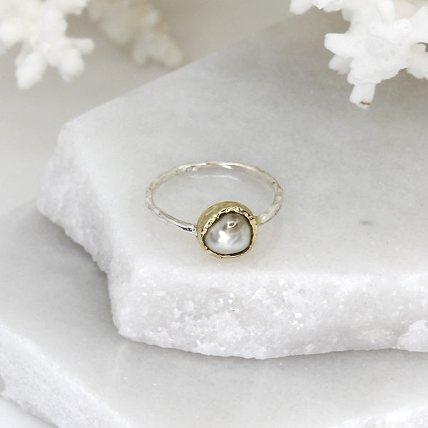 PEARL SILVER RING WITH Y/G PLATING