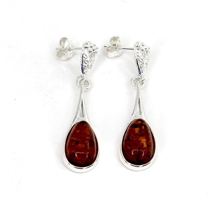 AMBER SILVER DROP EARRINGS 4.3g