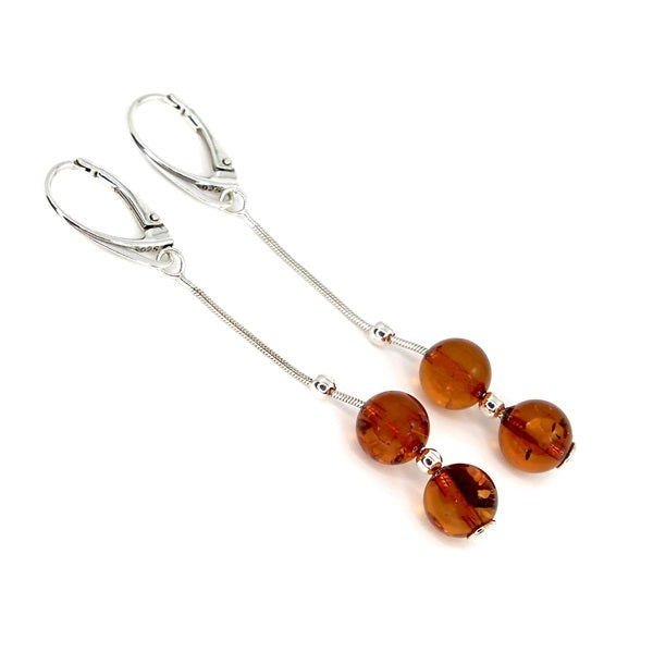 AMBER DOUBLE BALL DROP EARRINGS 3.5g