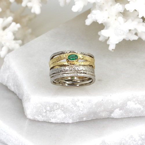EMERALD SILVER MULTI BAND DESIGN RING