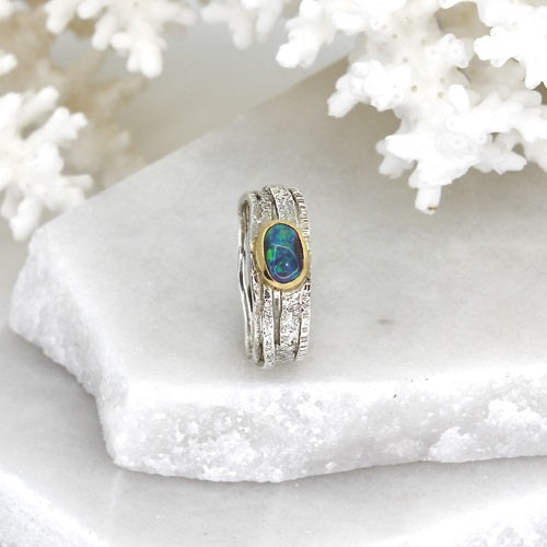 OPAL MULTI-BAND DESIGNED SILVER RING