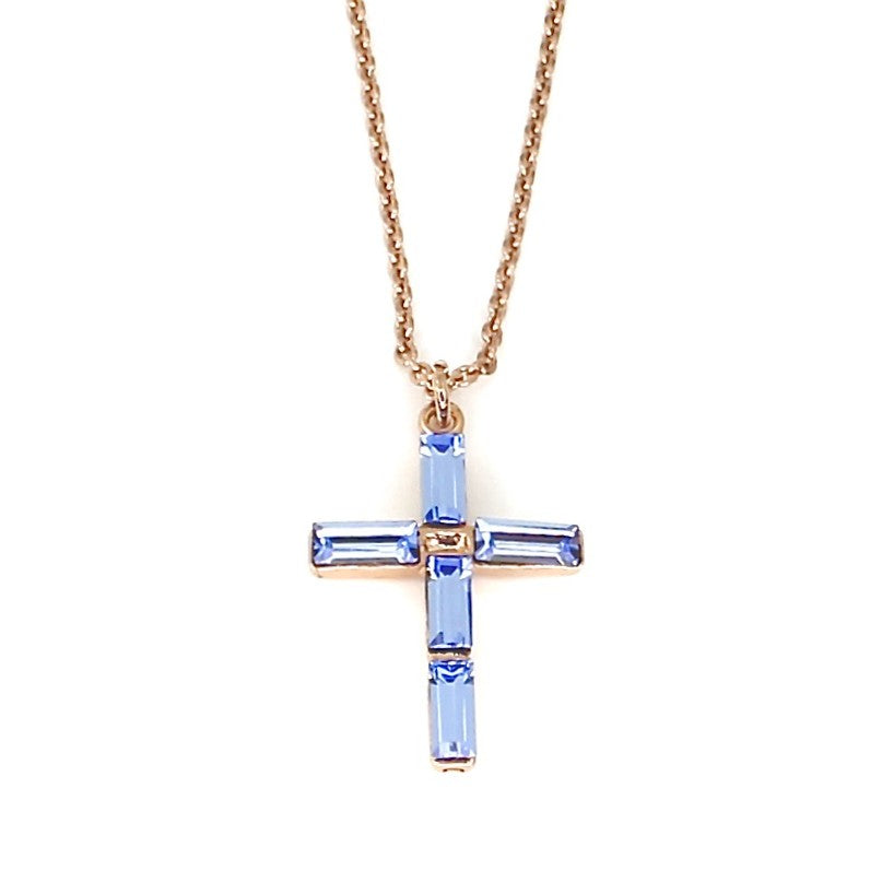 MARIANA MY TREASURES BLUE CRYSTAL CROSS NECKLACE