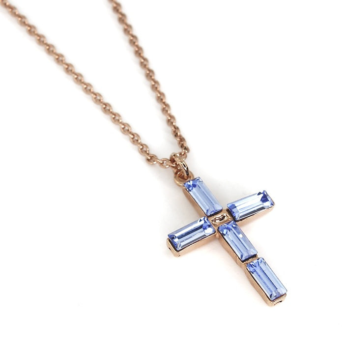 MARIANA MY TREASURES BLUE CRYSTAL CROSS NECKLACE