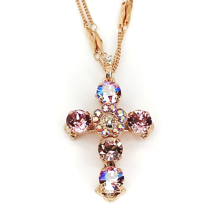 MARIANA PENELOPE'S BLUSH CRYSTAL CROSS NECKLACE