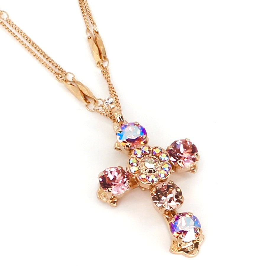 MARIANA PENELOPE'S BLUSH CRYSTAL CROSS NECKLACE