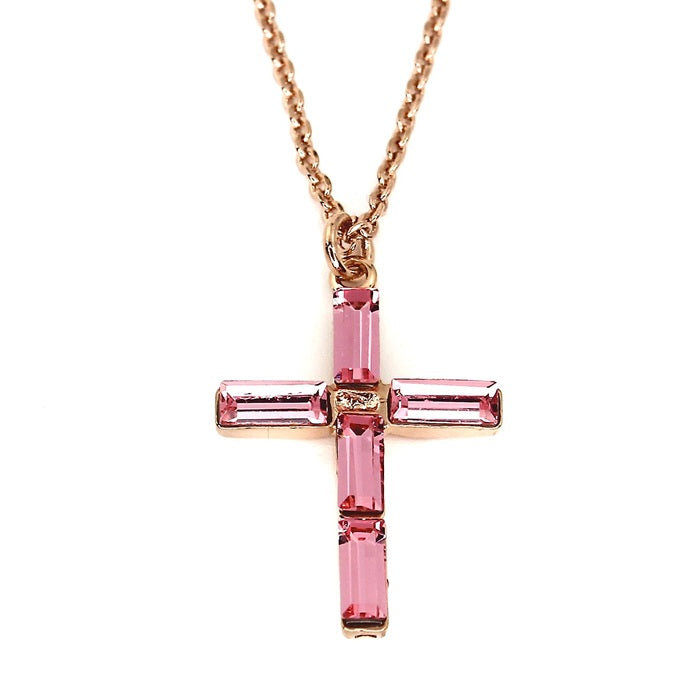 MARIANA PINK CRYSTAL CROSS NECKLACE