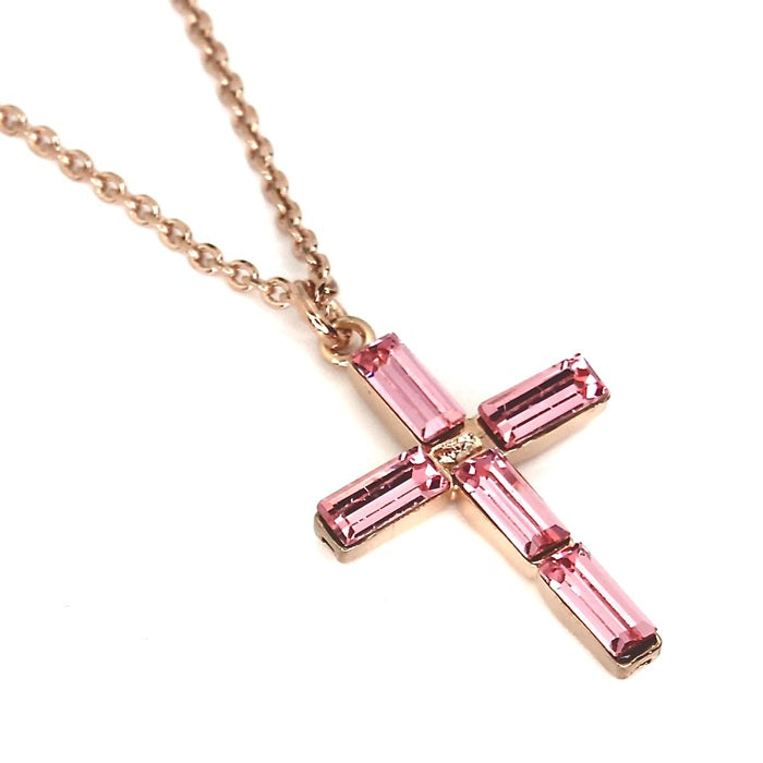 MARIANA PINK CRYSTAL CROSS NECKLACE