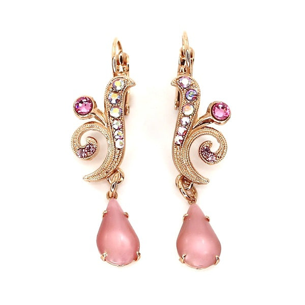 MARIANA PENELOPE'S BLUSH CRYSTAL LONG SWIRLY DROP EARRINGS