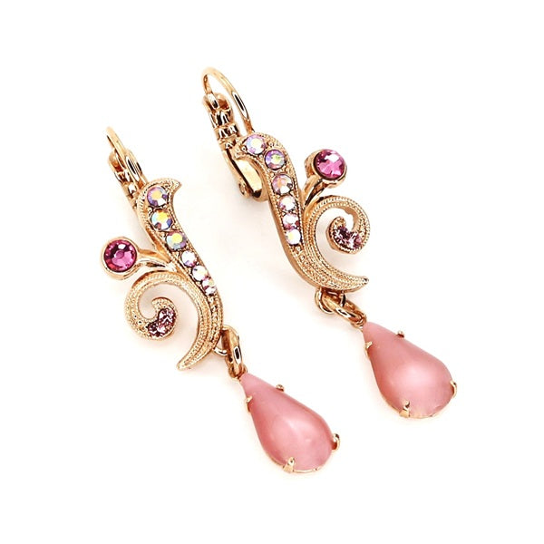 MARIANA PENELOPE'S BLUSH CRYSTAL LONG SWIRLY DROP EARRINGS