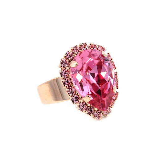 MARIANA PENELOPE'S BLUSH PINK TEAR SHAPED CRYSTAL RING