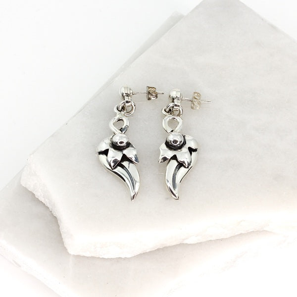 MEXICAN SILVER DANGLY FLOWER STUD DROP EARRINGS