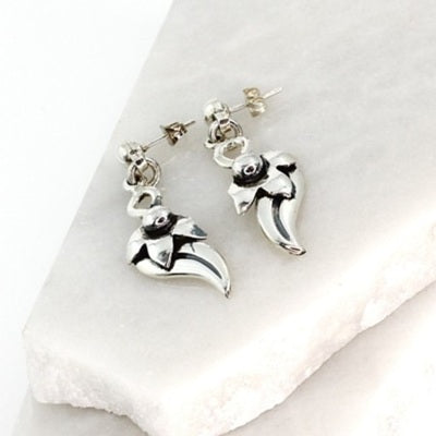 MEXICAN SILVER DANGLY FLOWER STUD DROP EARRINGS