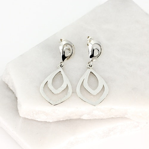 MEXICAN SILVER OUTLINED TEAR DROP STUD EARRINGS