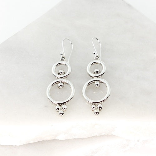 MEXICAN SILVER DOUBLE CIRCLE DROP EARRINGS