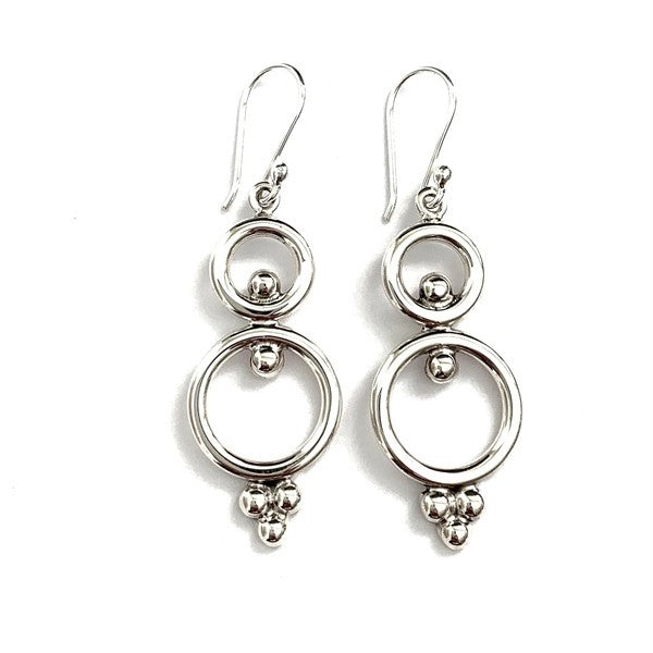 MEXICAN SILVER DOUBLE CIRCLE DROP EARRINGS