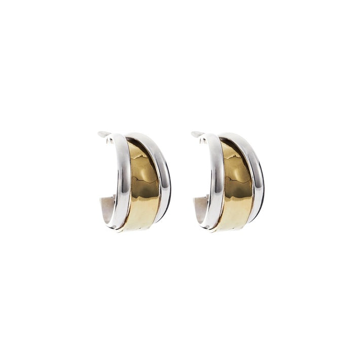 MEXICAN SILVER & BRASS CENTRE STUD HOOPED EARRINGS