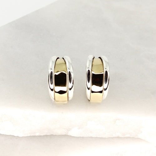 MEXICAN SILVER & BRASS CENTRE STUD HOOPED EARRINGS