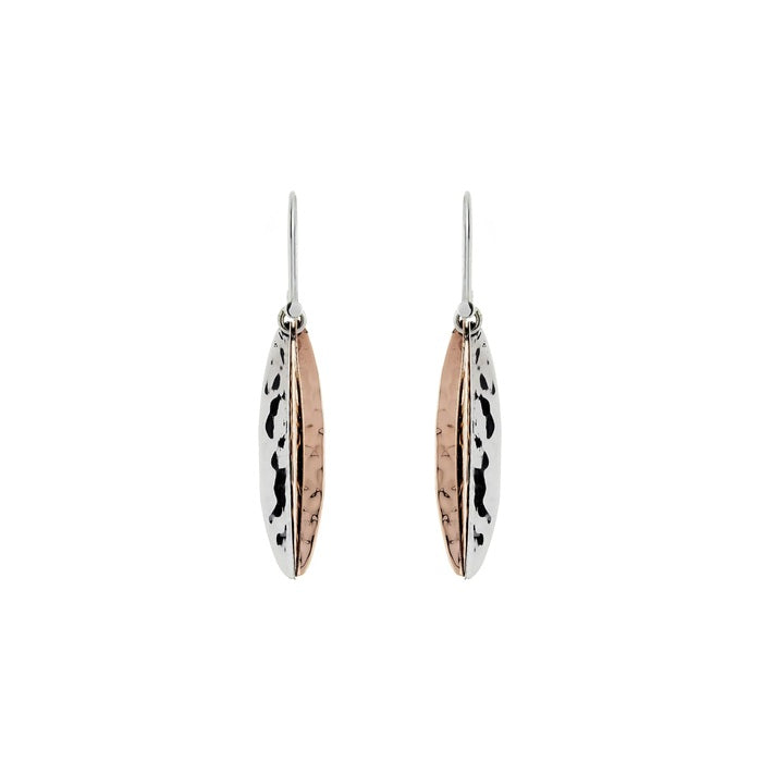 MEXICAN SILVER & COPPER HAMMERED LONG DROP EARRINGS