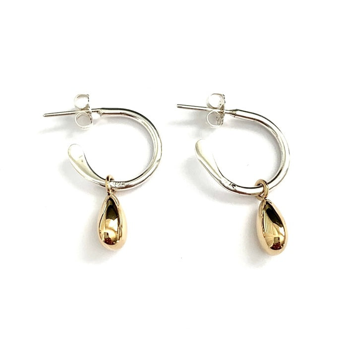 MEXICAN SILVER & BRASS HAMMERED SQUARE DROP EARRINGS