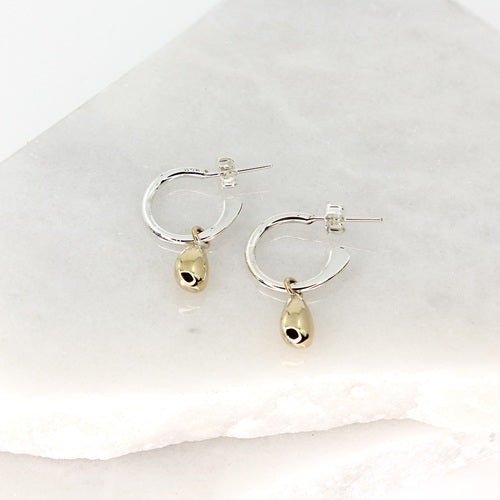 MEXICAN SILVER & BRASS HAMMERED SQUARE DROP EARRINGS