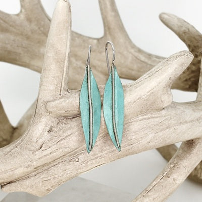 MEXICAN SILVER & COPPER PATINATED LEAF DROP EARRINGS