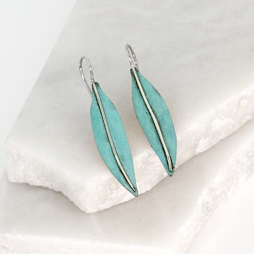 MEXICAN SILVER & COPPER PATINATED LEAF DROP EARRINGS