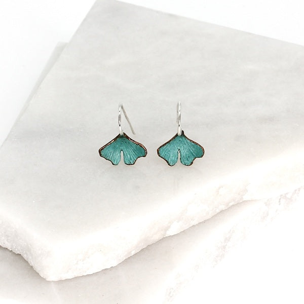 MEXICAN SILVER &COPPER PATINATED GINKO EARRINGS
