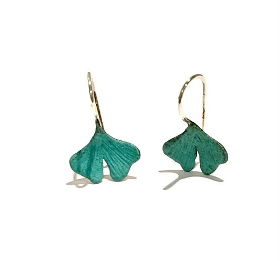 MEXICAN SILVER &COPPER PATINATED GINKO EARRINGS