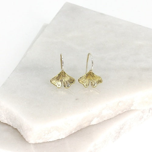 MEXICAN SILVER & BRASS MINI GINKO EARRINGS