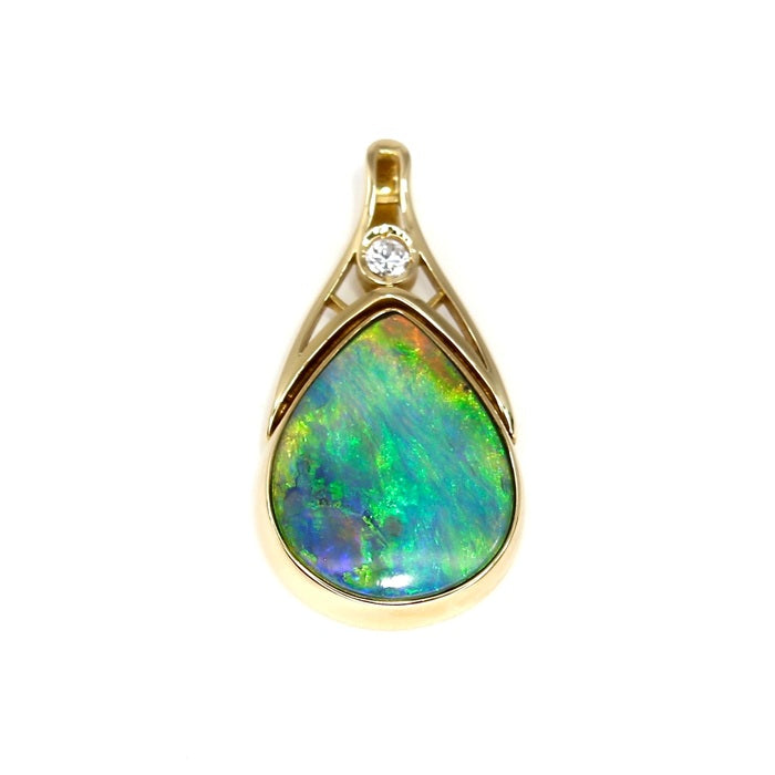 FIRE & EARTH 18CT GOLD BOULDER OPAL PENDANT WITH DIAMOND