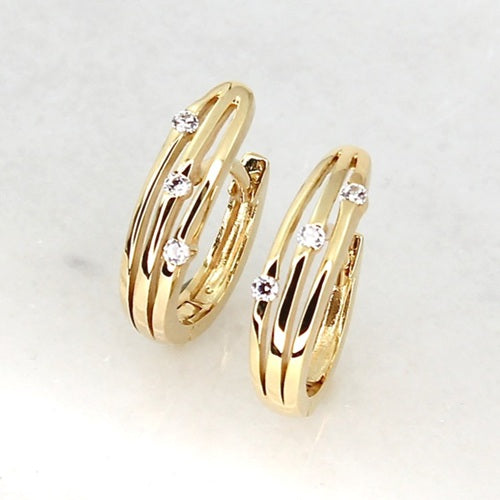 9CT YELLOW GOLD 3-BAND HUGGIE EARRINGS WITH CZ
