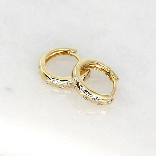 9CT YELLOW GOLD HUGGIE EARRINGS WITH SCATTERED CZ