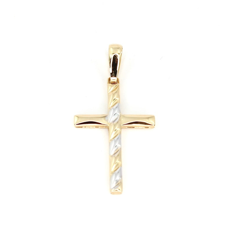 18ct YELLOW GOLD & RHODIUM 2 TONE CRUCIFIX PENDANT 