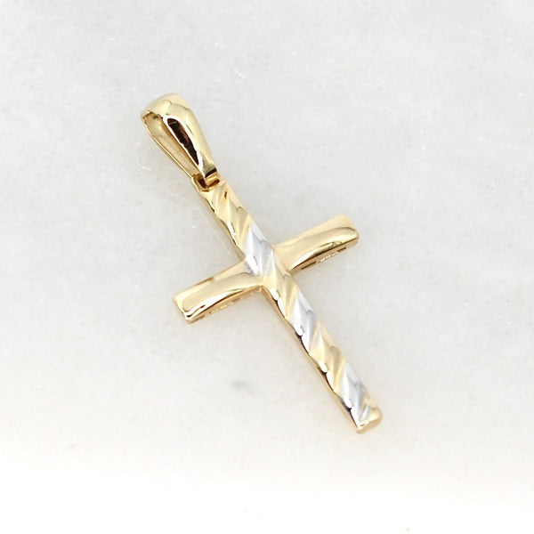 18ct YELLOW GOLD & RHODIUM 2 TONE CRUCIFIX PENDANT 