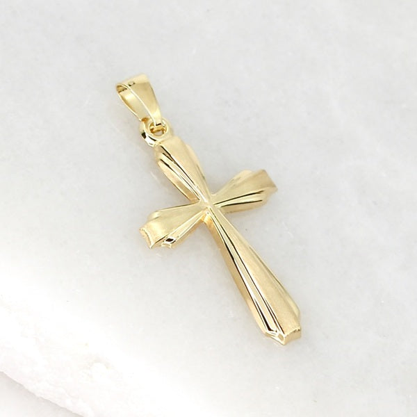 9CT YELLOW GOLD FLUTED DESIGN CROSS PENDANT